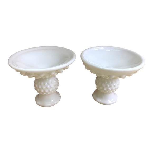 VTG Fenton Hobnob Milk Glass Ceramic Candlestick Holders Pair Collectible Chic - Picture 7 of 9